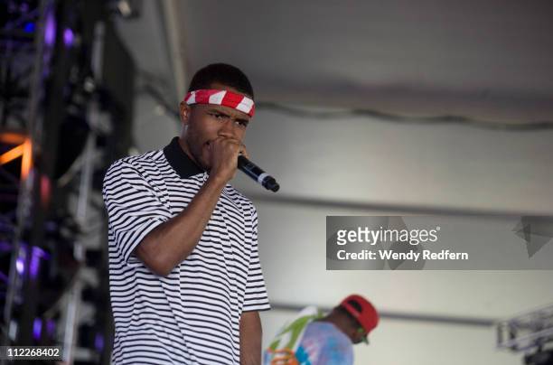 Frank Ocean of Odd Future Wolf Gang Kill Them All performs during Day 1 of the Coachella Valley Music & Arts Festival 2011 held at the Empire Polo...