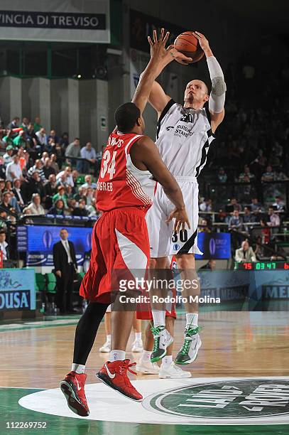 Maciej Lampe, #30 of Unics Kazan in action during the Semifinal 1 Eurocup Finals Treviso 2011 between Unics vs Cedevita Zagreb at Palaverde Arena on...