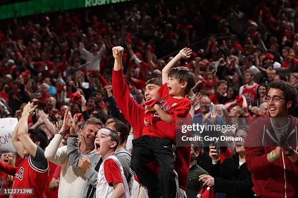 Fans of the Chicago Bulls erupt during a game against the Indiana Pacers in Game One of the Eastern Conference Quarterfinals in the 2011 NBA Playoffs...