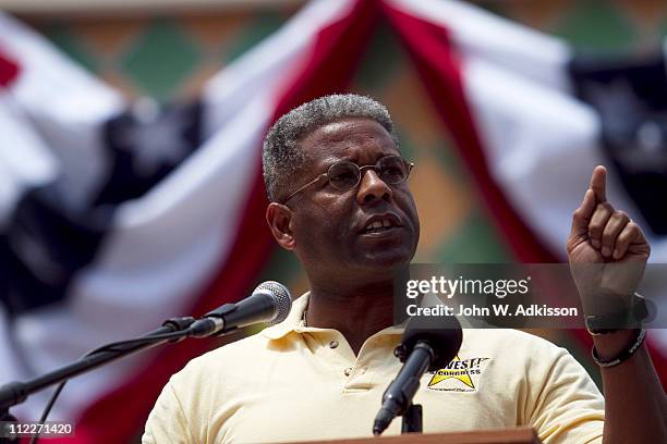 Congressman Allen West speaks to a crowd at the 2011 Palm Beach County Tax Day Tea Party on April 16, 2011 at Sanborn Square in Boca Raton, Florida....