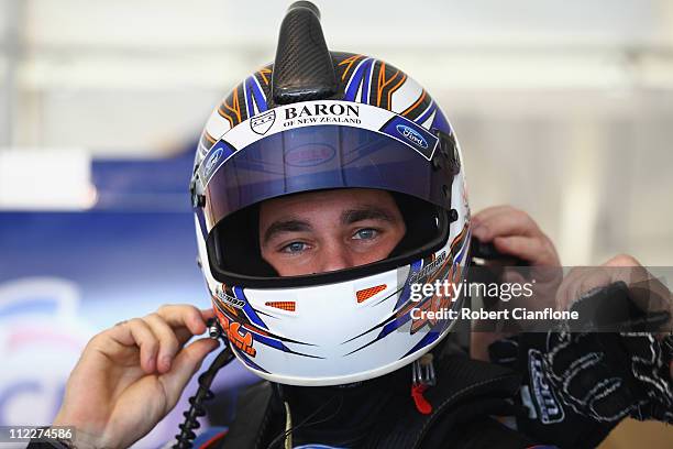 Shane Van Gisbergen driver of the SP Tools Racing Ford prepares for qualifying for race six of the Hamilton 400, which is round four of the V8...