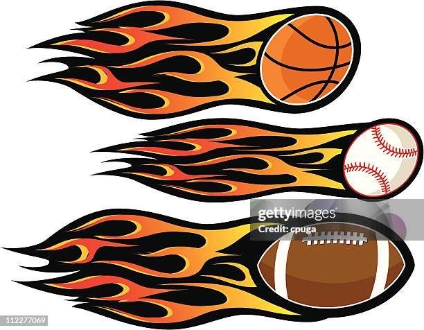 set of three flaming balls - rush american football stock illustrations