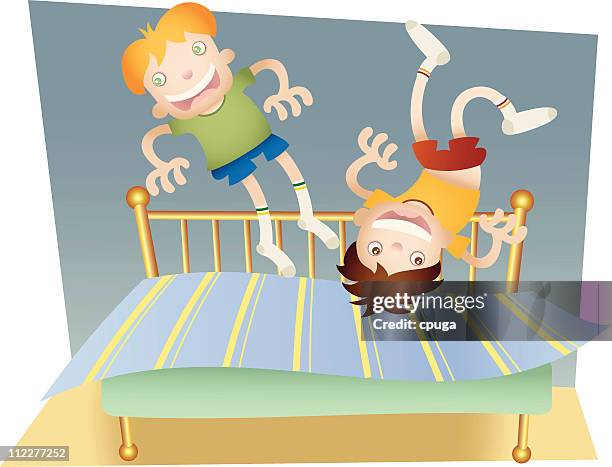 kids bouncing on bed - kid jumping on bed stock illustrations