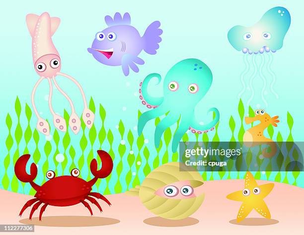 under the sea - crab position stock illustrations