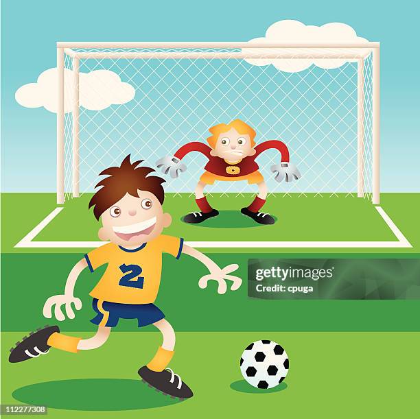 fußball spielende kinder - soccer uniform stock-grafiken, -clipart, -cartoons und -symbole