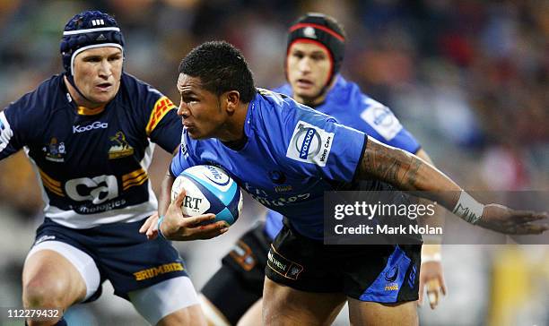 David Smith of the Force heads to the try line to score during the round nine Super Rugby match between the Brumbies and the Force at Canberra...