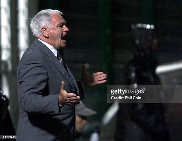 Bobby Robson, Manager of Newcastle, during the first leg of the Intertoto Cup Final between Troyes and Newcastle United at the Stade De L''Aube in...