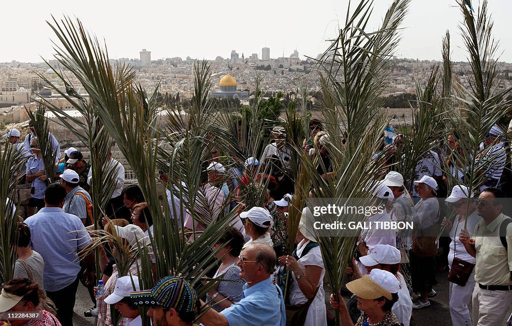 Chrisitian pilgrims carry palm branches