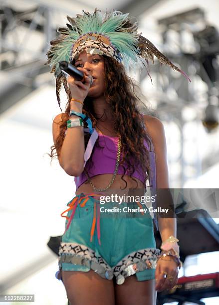 Singer Eliza Doolittle performs during Day 3 of the Coachella Valley Music & Arts Festival 2011 held at the Empire Polo Club on April 17, 2011 in...