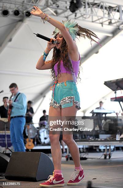 Singer Eliza Doolittle performs during Day 3 of the Coachella Valley Music & Arts Festival 2011 held at the Empire Polo Club on April 17, 2011 in...