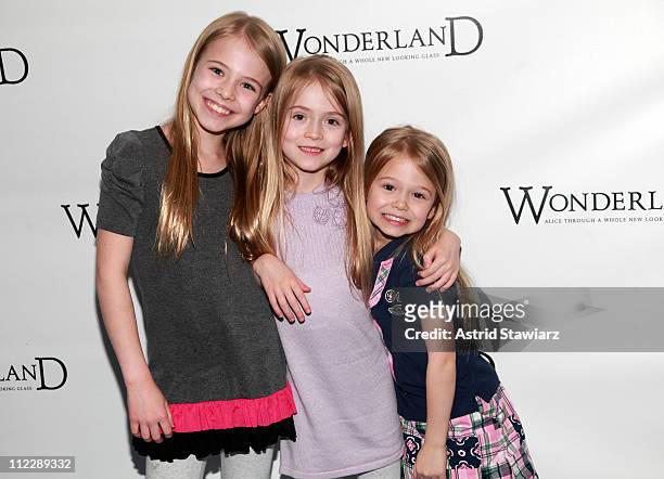 Alexa Gerasimovich, Ashley Gerasimovich and Erin Gerasimovich attend the Broadway opening night of "Wonderland - Alice Through A Whole New Looking...