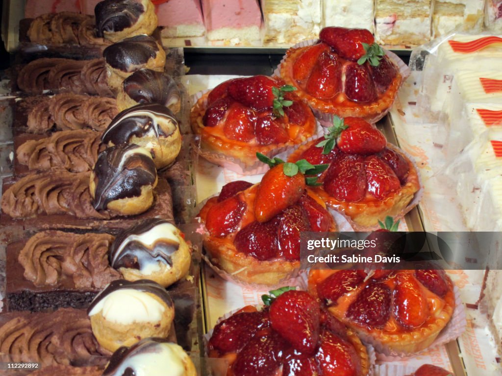 A display of french style cakes