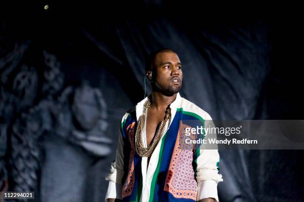 Kanye West performs on stage during the third day of Coachella Valley Music Festival on April 17, 2011 in Coachella, United States.
