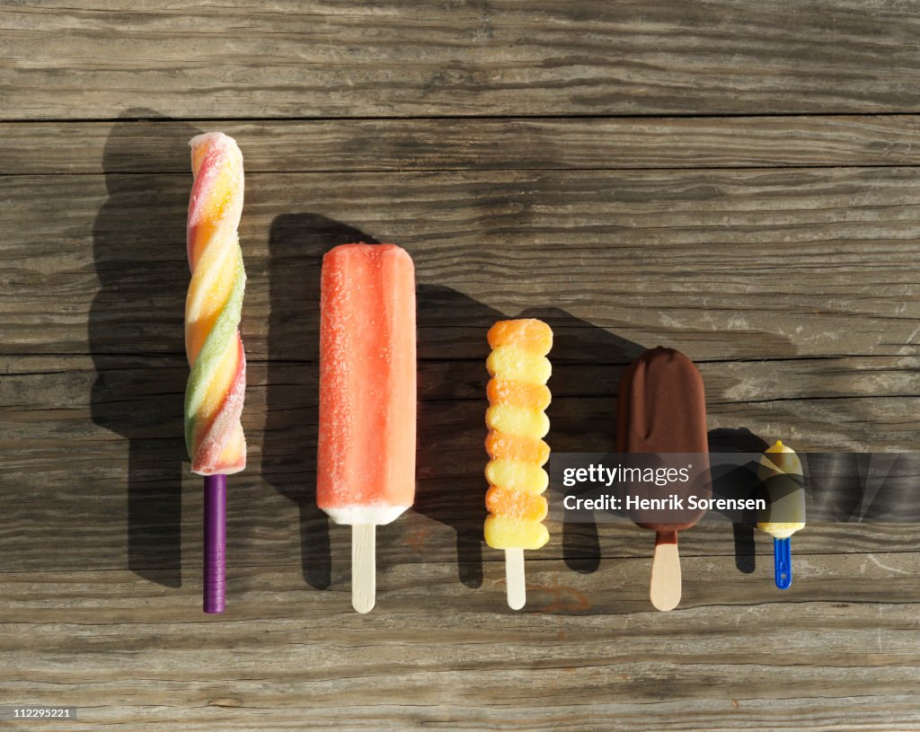 Row of assorted ice cream lollies