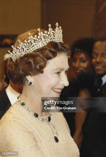 Queen Elizabeth II attending the 1981 Royal Variety Performance, at the Theatre Royal, Drury Lane, London, England, Great Britain, 23 November 1981....