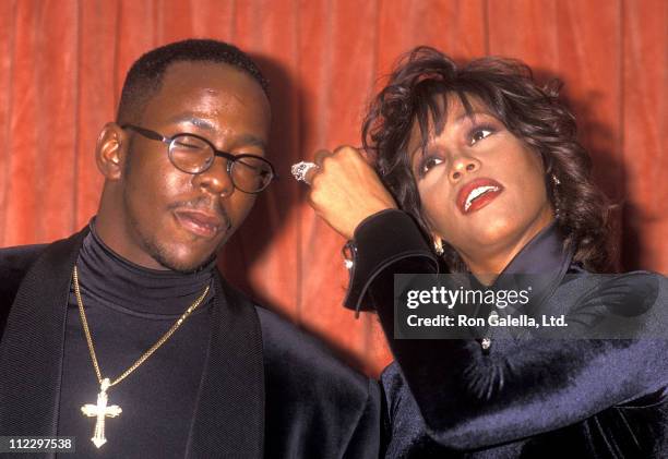 Singer Bobby Brown and singer Whitney Houston attend the 26th Annual NAACP Image Awards on January 5, 1994 at Pasadena Civic Auditorium in Pasadena,...