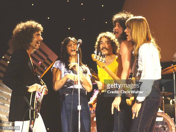 Journey 1979 on "Midnight Special". L-r Neal Schon, Steve Perry, Steve Smith, Gregg Rolie, Ross Valory