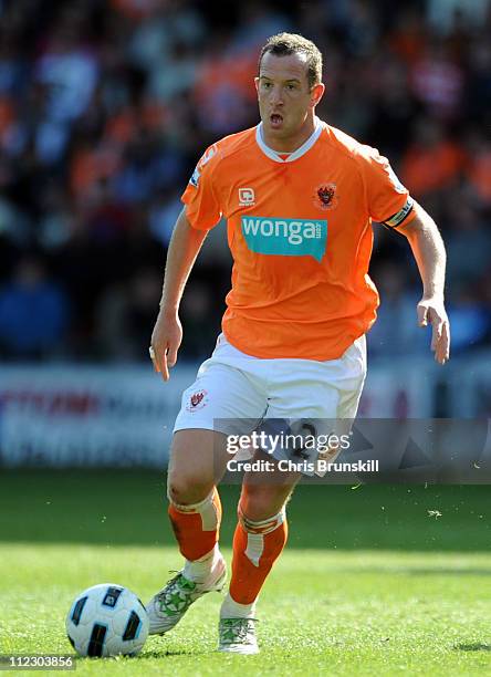 Charlie Adam of Blackpool in action during the Barclays Premier League match between Blackpool and Wigan Athletic at Bloomfield Road on April 16,...