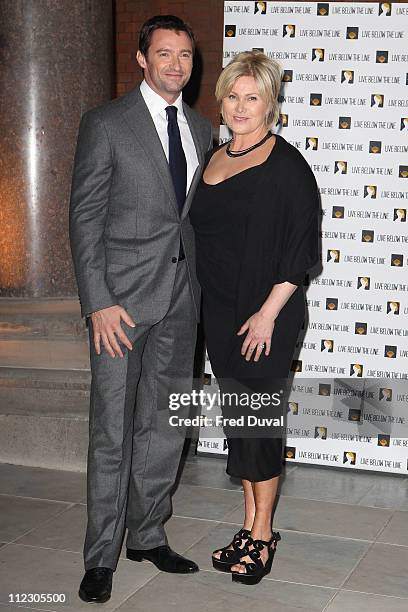 Hugh Jackman and wife Deborra-Lee Furness host the 'Live Below the Line' campaign launch at Marriott St Pancras Renaissance on April 18, 2011 in...