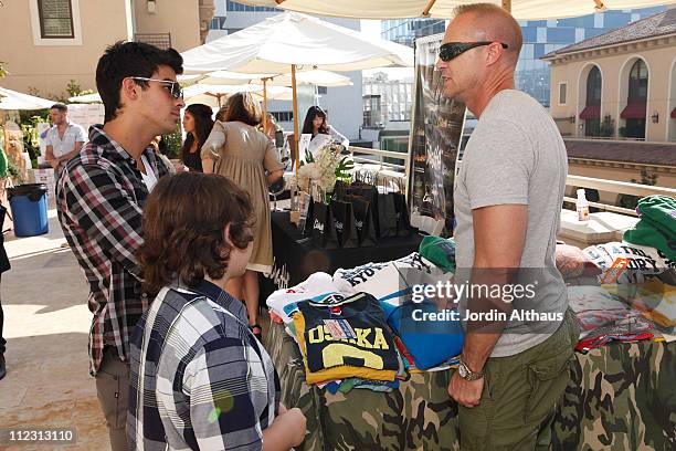 Joe Jonas and Frankie Jonas poses with Superdry at the Kari Feinstein MTV Movie Awards Style Lounge held at Montage Beverly Hills on June 3, 2010 in...