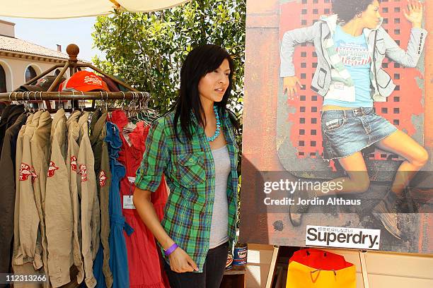 Tinsel Korey poses with Superdry at the Kari Feinstein MTV Movie Awards Style Lounge held at Montage Beverly Hills on June 3, 2010 in Beverly Hills,...