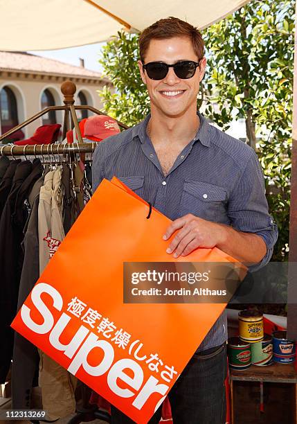 Sam Page poses with Superdry at the Kari Feinstein MTV Movie Awards Style Lounge held at Montage Beverly Hills on June 3, 2010 in Beverly Hills,...