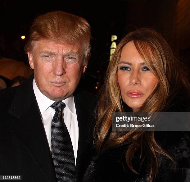 Donald Trump and Melania Trump attend the "A Little Night Music" Broadway opening night at the Walter Kerr Theatre on December 13, 2009 in New York...