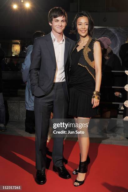 Actor Logan Lerman and actress Yoshino Kimura attend the "Percy Jackson & The Olympians: The Lightning Thief" Japan Premiere at Tokyo Dome City on...