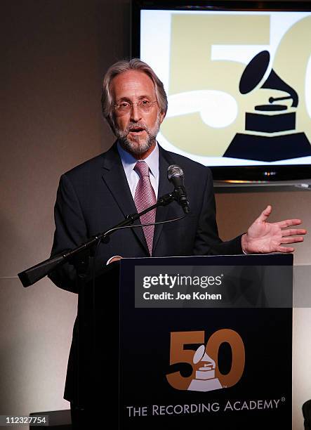 Recording Academy President and CEO Neil Portnow speaks at the New York Chapter of the National Academy of Recording Arts and Sciences Open House...