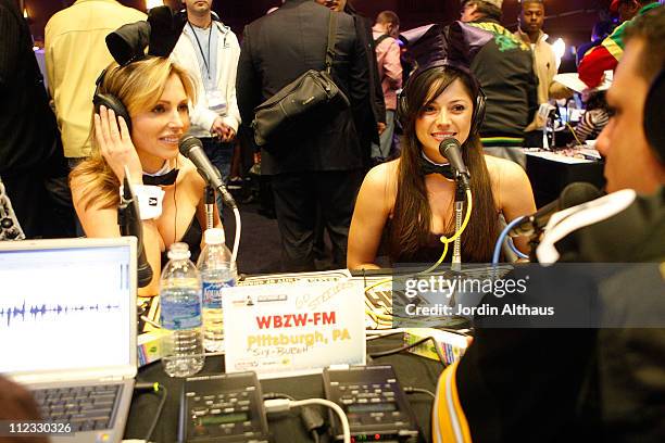 Playmates Deanna Brooks and Pilar Lastra attend the 51st Annual GRAMMY Awards Westwood One Radio Remotes Day 1 held at the Staples Center on February...