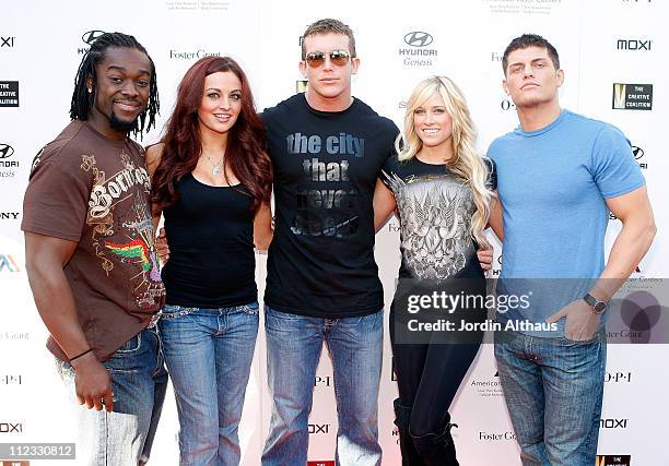 Kofi Kingston, Maria Kanellis, Ted DiBiase, Kelly Kelly and Cody Rhodes of WWE attend day one of the Haven Oscar Suite on February 18, 2009 in Los...