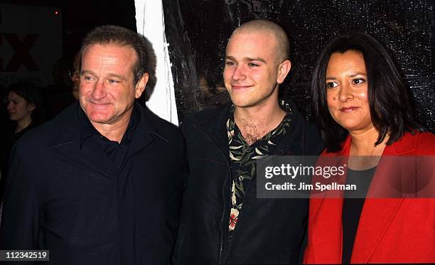 Robin Williams with son Zak & wife Marsha during "Death To Smoochy" Premiere at Ziegfeld Theatre in New York City, New York, United States.