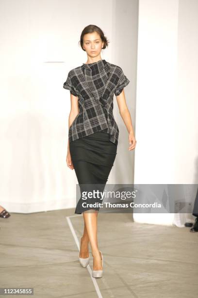 Morgane Dubled wearing Roland Mouret Spring 2006 during Olympus Fashion Week Spring 2006 - Roland Mouret - Runway at To Be Determined in New York...