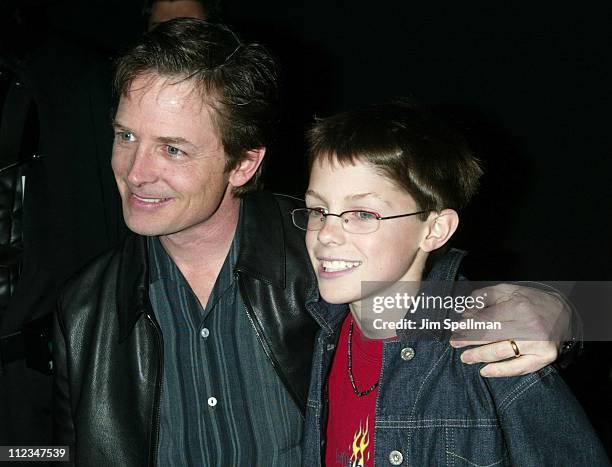 Michael J. Fox and son Sam during "Star Wars: Episode II - Attack of the Clones" Charity Premiere - New York at Tribeca Performing Arts Center in New...