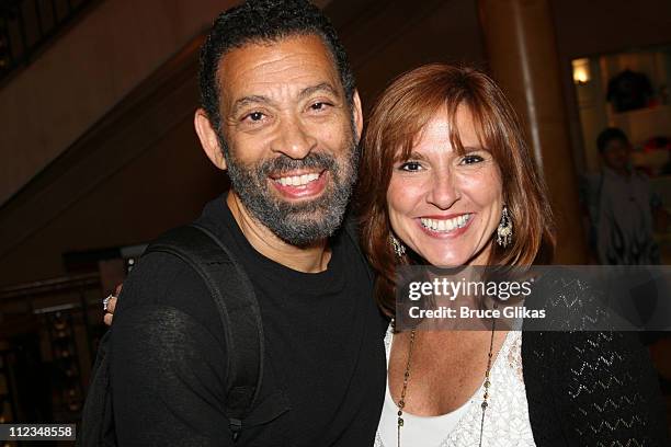 Maurice Hines and Judge Marilyn Milian during Judge Marilyn Milian of The Peoples Court visits "Hot Feet" on Broadway at The Hilton Theater in New...