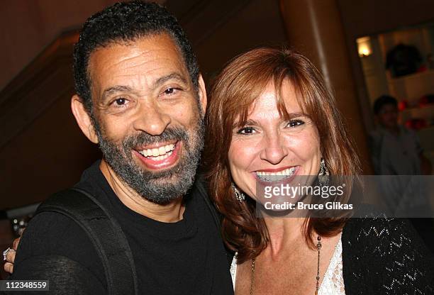 Maurice Hines and Judge Marilyn Milian during Judge Marilyn Milian of The Peoples Court visits "Hot Feet" on Broadway at The Hilton Theater in New...