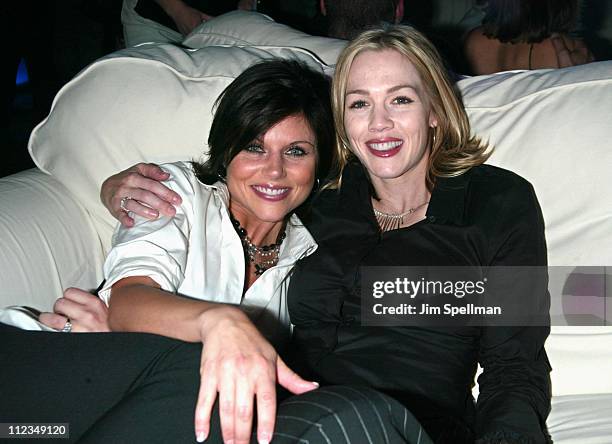 Tiffani Thiessen & Jennie Garth during Fox Television 2002-2003 Upfront Party at Pier 88 in New York City, New York, United States.