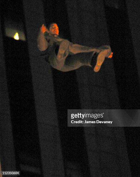 David Blaine jumps from a 100 foot tower into cardboard boxes