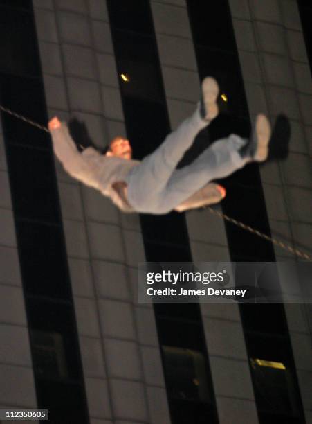 David Blaine jumps from a 100 foot tower into cardboard boxes