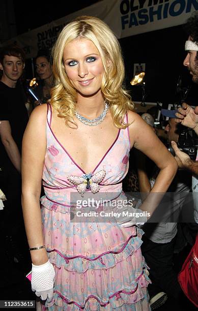 Nicky Hilton during Olympus Fashion Week Spring 2006 - Heatherette - Backstage at Bryant Park in New York City, New York, United States.