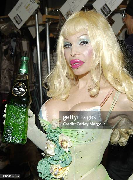 Amanda Lepore during Olympus Fashion Week Spring 2006 - Heatherette - Backstage at Bryant Park in New York City, New York, United States.