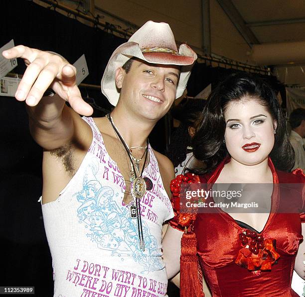 Traver Rains and Kelly Osbourne during Olympus Fashion Week Spring 2006 - Heatherette - Backstage at Bryant Park in New York City, New York, United...