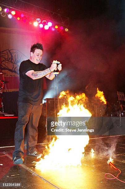 Jacoby Shaddix of Papa Roach sets the stage on fire at the CD release concert for "LoveHateTragedy".