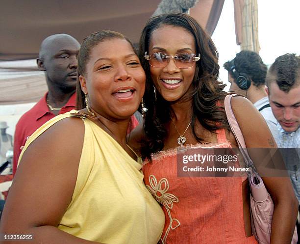 Queen Latifah and Vivica A Fox during Queen Latifah and Farrah Fawcett Host "The Cookout" Party at The Delano at Delano in Miami Beach, Florida,...