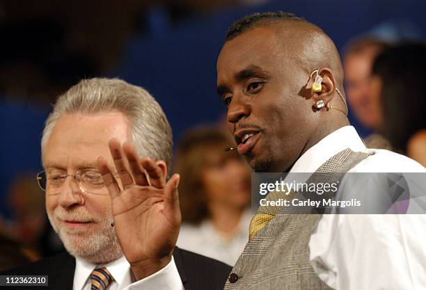 Wolf Blitzer and Sean "P. Diddy" Combs during 2004 Republican National Convention - Day 4 - Inside at Madison Square Garden in New York City, New...