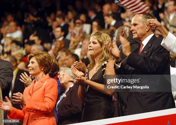 Laura Bush, Jenna Bush and George H. W. Bush during 2004 Republican National Convention - Day 4 - Inside at Madison Square Garden in New York City,...