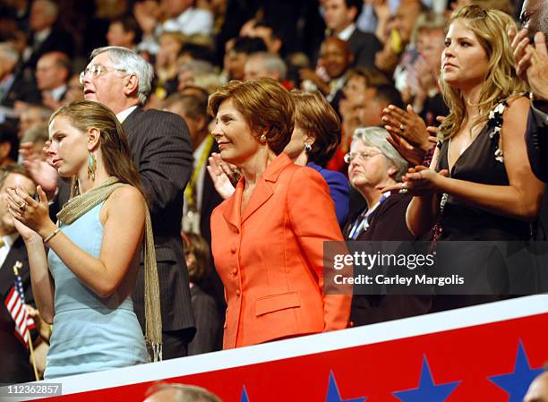 Barbara Bush, Laura Bush and Jenna Bush during 2004 Republican National Convention - Day 4 - Inside at Madison Square Garden in New York City, New...