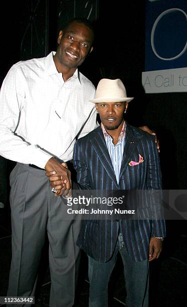 Dikembe Mutombo and Jamie Foxx during Coca Cola Presents the 2006 Essence Music Festival - Day 2 at Reliant Park in Houston, Texas, United States.
