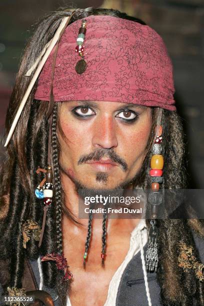 Johnny Depp as Captain Jack Sparrow during "Pirates of the Caribbean" Character Waxworks Unveiled at Madame Tussauds in London - July 5, 2006 at...