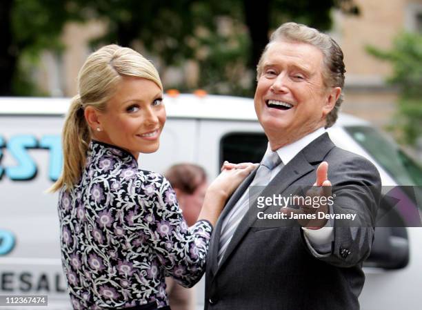 Kelly Ripa and Regis Philbin during Kelly Ripa and Regis Philbin Filming Commercial on Manhattan's Upper West Side - September 26, 2005 at Upper West...